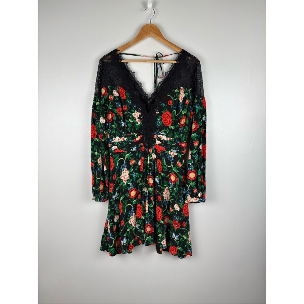 By Anthropologie Lacy V Neck Floral Mini Dress Long Sleeve Size 8 Women's